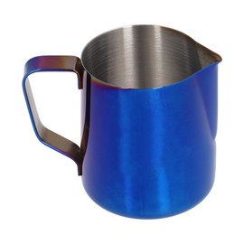 Stainless Steel Frothing Pitcher Milk Coffee Frothing Cup with Inner Scale Pointed Mouth Blue350ML (With Label)