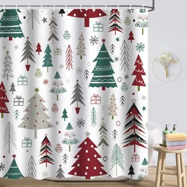 Atwqevon Christmas Shower Curtain, Christmas Tree Shower Curtain Set, Winter Shower Curtains for Bathroom, Xmas Tree Snowflake Bathroom Shower Curtain Sets, Shower Curtains Bathroom Decor 72x72 inch