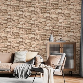 CvoMep 10 Pack 3D Wall Panels Peel and Stick, Waterproof Foam Stone 3D Wallpaper, Self Adhesive Foam Wallpaper for Bedroom Bathroom Kitchen (13.7 * 15.1in)