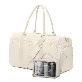 Weekender Travel Duffle Bag for Women - Carry on Bag with Shoe Compartment Overnight Bags with Toiletry Bag Wet Pocket Weekend Traveling Yoga Gym Hospital Bags for Labor and Delivery Beige