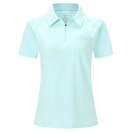 BGOWATU Women's Golf Polo T-Shirts Short Sleeve 1/4 Zip Collared Tennis Shirts UV Protection Quick Dry Lightweight Sky Blue L