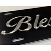 Blessed Logo Car Tag Diamond Etched on Black Aluminum License