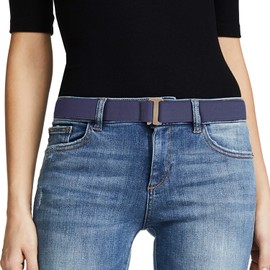 JASGOOD Cinturón elástico invisible para mujer, cinturón elástico invisible con hebilla plana para jeans y vestidos, Hebilla de color M-azul-latón, Suit for US Size 0-16