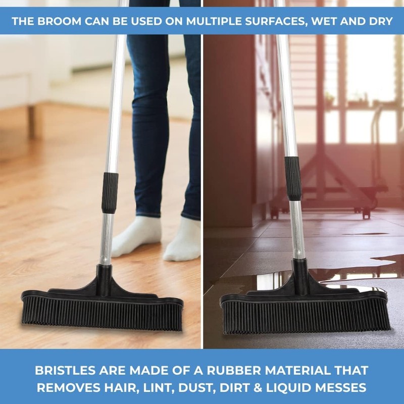 ForPro Extendable Salon Broom, Non-Scratch Rubber Bristles, Aluminum Handle Adjustable