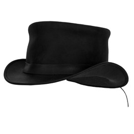 Genuine Leather Top Hat Fashion Gentleman Hat Black Deadman Top Hat for Men Women
