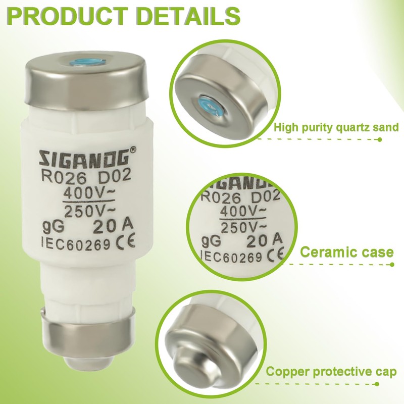 SIGANDG D02 20A Neozed Fuse Socket Set with Screw Caps