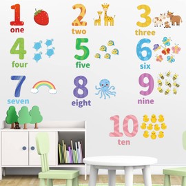Large Numbers Wall Stickers Educational Learning Wall Stickers Removable Colorful Wall Decals Peel And Stickers Cartoon Animal Vinyl Wall Stickers for Kids Nursery Classroom Bedroom Living Room
