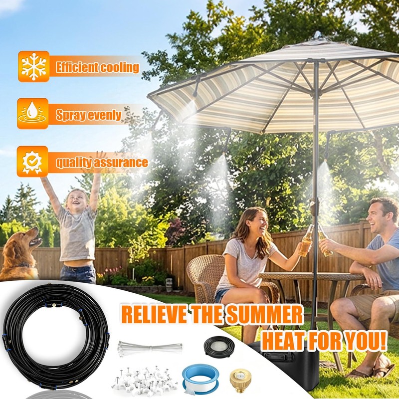 HUAREW Misters for Outside Patio 30FT/9M, Pre-Assembled Misting Cooling System