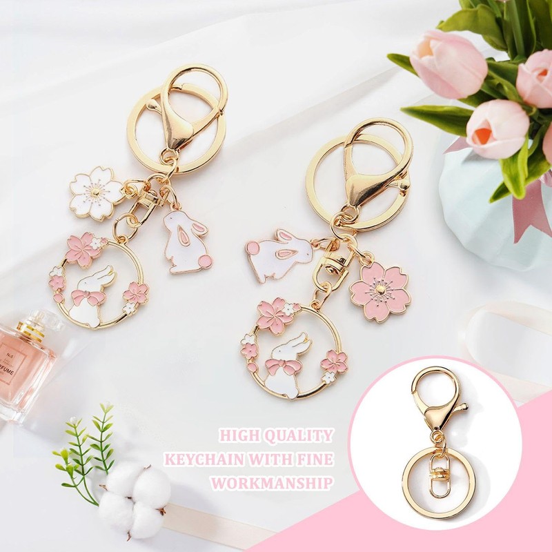 2 Pieces Pendant Keychains, Flower Rabbit Keychain, Creative Pendant, Metal