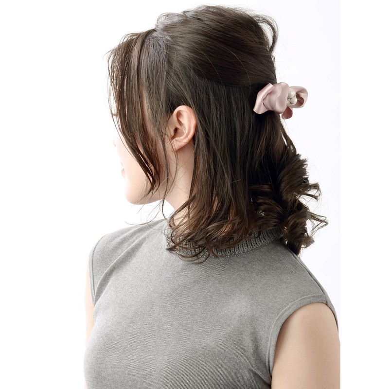 VINGTAINE Cotton Pearl Bijou Satin Ribbon Barrette Elegant Office 3D