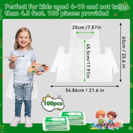 JOLYEAK 100 Pieces Disposable Aprons for Kids 21.65×25.59 Inches Disposable Waterproof Smocks for Toddlers Plastic Aprons for Painting, Cooking