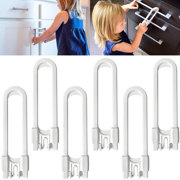6-Pack Sliding Cabinet Locks - Reusable U-Shaped Child Cabinet Locks for Baby Proofing Cabinets, Drawers, Cupboards & More - No Tools, No Drilling, Easy To Use Child Proof Cabinet Latches by Wittle