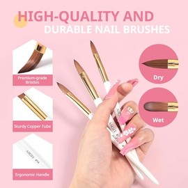 AIRSEE Juego de 3 pinceles de uñas acrílicas, tamaño 8/10/14 para uso principiante y profesional para polvo acrílico, extensión de arte de uñas y tall