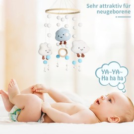 Swecomze Baby Wind Crib Chime with Felt Balls, 3D Clouds, Hanging Bed Bell Mobile Game for Children’s Nursery, Bed Decor