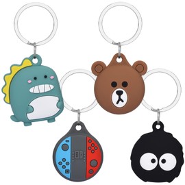 AirTag Cartoon-Muster-Schutzhülle, Airtag weiche Silikonhülle, Zubehör umfasst Schlüsselring/Taschenanhänger/Gepäckanhänger/Hundehalsbandanhänger (4 Stück)