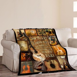 Music Gifts Guitar Blanket Rock and Roll Decor Throw Blankets Cozy Fleece Flannel Soft Warm Plush Lightweight Blanket Guitar Gifts for Men Women Boys Girls Adults Kids for Couch Sofa Bed 40"X50"