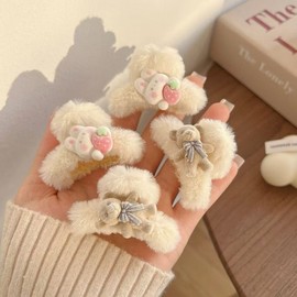 2024 New Premium Velvet Grip Oversized Hair Claw Clip for Thick Hair - Autumn/Winter Collection M107 3 Dark Brown Bear [Single Hairpin] 20ea