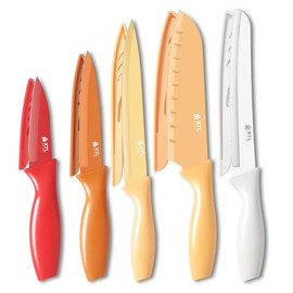 xiaotianlai Kitchen Knife Set,Stainless Steel Blades with Ceramic Nonstick Coating,Dishwasher Safe Anti-Rust,Includes 5 Blade Guards Compact Essentials for Everyday Cooking