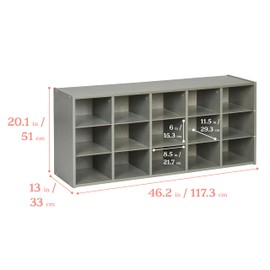 ECR4Kids Streamline 15 Cubby Tray Storage Cabinet, 3x5, Classroom Furniture, Grey Wash