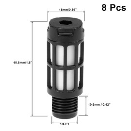 sourcingmap Plastic Pneumatic Muffler Exhaust Air Line Silencer 1/4 PT Black, 8pcs