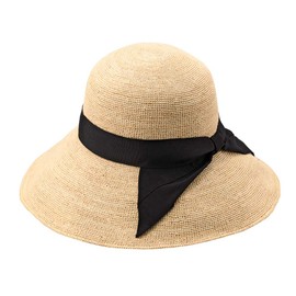 (Tanaka Hat Store) UKH091 Fiona Raffia Wide Brim Ribbon, Capellin, Raffia, Women's, Hat, Simple, Natural, Sunshade, UV Protection, Black