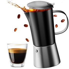 STELLAGRO Moka Pot Espresso maker, Stovetop Stainless Steel Manual Espresso Italian Cuban Coffee Maker, 6 cups (350 ml), Elegant Coffee Maker Percolator Cafetera, Black/Silver