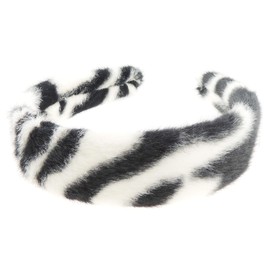 Ladies Wide Animal Zebra Tiger Print Soft Faux Fur Fabric Winter Headband Alice Band (Black)