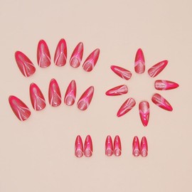 LYMCY Press on Nails French, Almond Nails Wearable Nails Pink Nails, Artificial Nails for Women and Girls -24 pcs