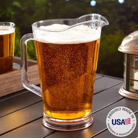 US Acrylic Bistro Clear Pitcher 64 oz Unbreakable Tritan | Set of 2 Beer Pitchers | Reusable, BPA-free, Made in the USA