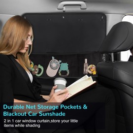 DIZA100 Car Sun Shade for Window Baby, 2 Pack Full Shade Car Window Shades with Storage Net Pocket Car Window Curtain 7 Suction Cups Cute Elephant for Sun/Heat/UV Rays Protection Kids