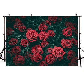 MEHOFOND 7x5ft Red Rose Photography Backdrop Romantic Red Rose Green Leaf Professional Portrait Background Adult Couple Interior Wedding Decoration Banner Photo Booth Props