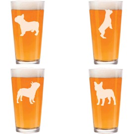 MIP 16 oz Beer Pint Glass Frenchie French Bulldog Collection Gift Set Of 4