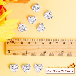 Pack of 70 Glitter Heart Shaped Silver Gemstones, Flat Back, Heart Decorations, Resin, Rhinestones for Crafts, Crystal, Stick-on Gemstones, Invitation Decoration, 0.47 Inches