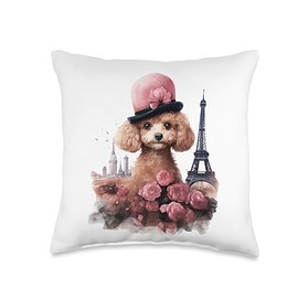 Cute French Paris Eiffel Tower Toy Poodle Parisian Poodles Throw Pillow