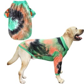 PriPre Dog T Shirt Striped Tie Dye Dog Clothes for Large Dogs Breathable Stretchy Cotton Clothes Dog Pajamas (GreenOrange, 3XL)