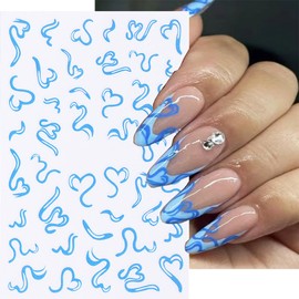 6 Sheets Pink Blue Heart Nail Stickers for Nail Art 3D Self-Adhesive Irregular Lines Nail Decals Romantic Valentines Nail Art Stickers Love Hearts Nail Design Decals for Women Girls Nail Supplies
