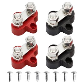 M8 5/16 Inch Connection Bolts, Pack of 4 Dual Terminal Studs, with Screws, M8 Connection Bolts for 12-48 V DC Busbar Busbar for Truck, Car, Marine, Camper Boat