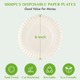 FOCUSLINE FOCUSLINE 6 Inch Paper Plates 1000 Count, White Paper Plates Uncoated, Everyday Disposable Dessert Plates 6" Small Paper Plates Bulk 1000 Count