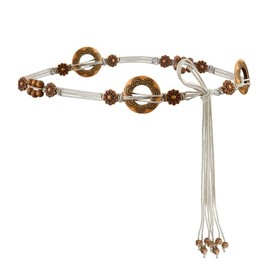 Boho Wooden Flower Beaded Tassels Waist Belt for Dress Vintage Adjustable Bohemian Hand-Woven Western Style Belt for Women Wedding Beach Casual Retro Outfit Accessories