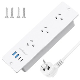 Recessed Power Board with 3 Outlets 4 USB Ports (2×USB-C, 2×USB-A), 10A/2400W, 2M Extension Cord, Space-Saving Drawer Outlet Flush Mount Power Strip for Desk, Home Office (White)
