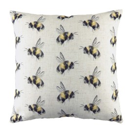 Evans Lichfield Bee You Repeat Cushion Cover, Polyester, Linen, White