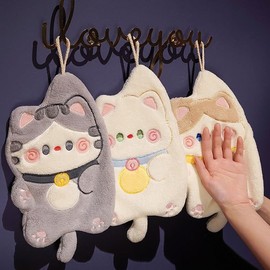 Moecat Life Loop Towel, Water Absorbent, Quick Drying, Hand Towel, Cute, Animal, Hand Towel, Soft, Washbasin, Kitchen (Set of 3)