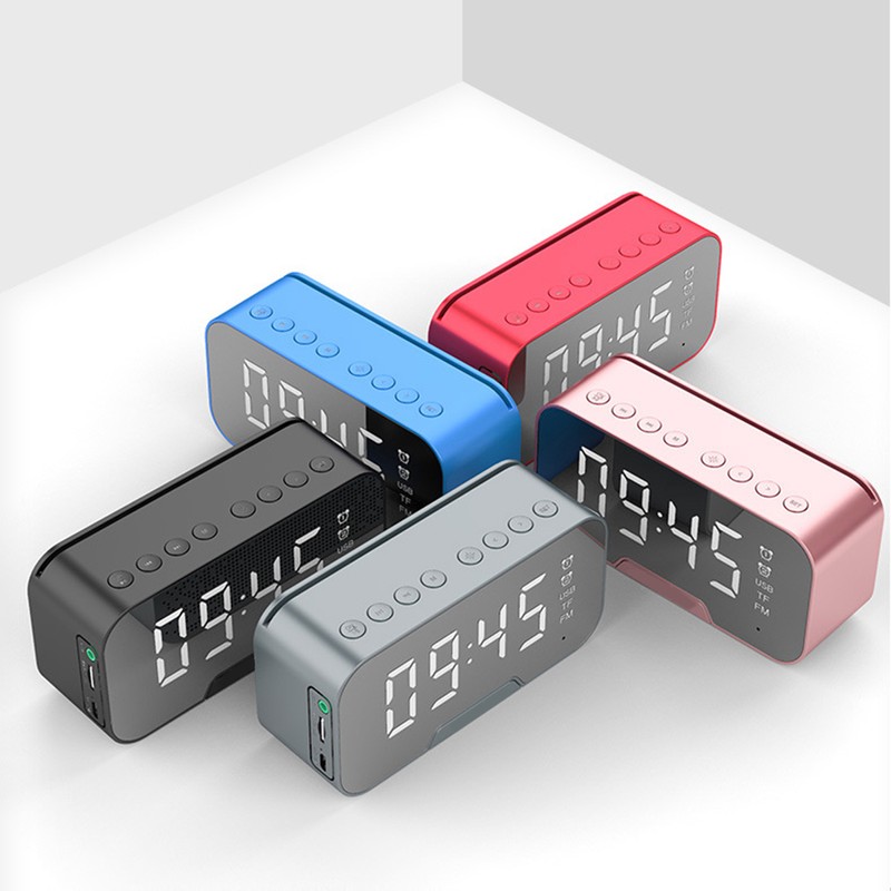 Bedside Desktop Bluetooth Mirror Surface LED Alarm Clock Speaker FM