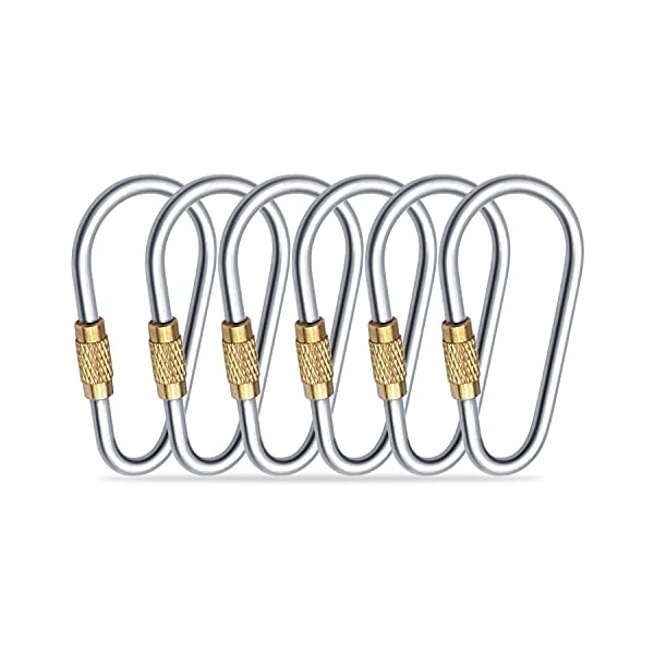 SHD Titanium Small Locking Carabiner Clip Mini Caribeener Clips D-Ring Lightweight Keychain Clip for Indoor Outdoor Use - 6PCS