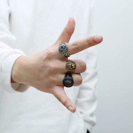 HZMAN Vintage Stainless Steel Lion Head Ring for Men Boys Gothic Punk Animal Ring Jewelry Gift (Gold,8)