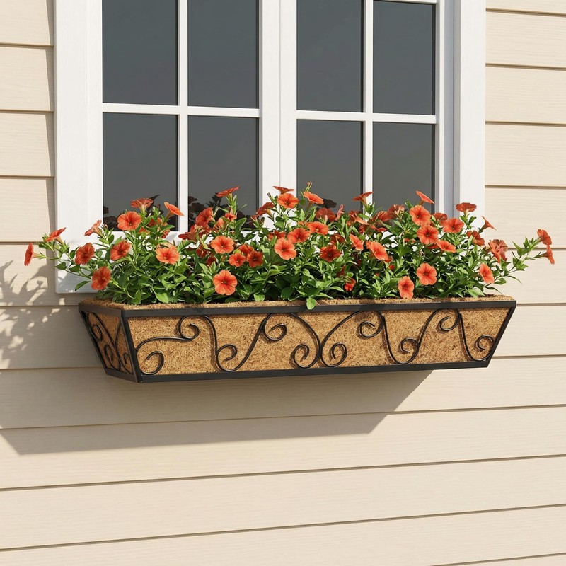 Y&M 30x7 Inch Black Outdoor Rectangular Window Box Planter -