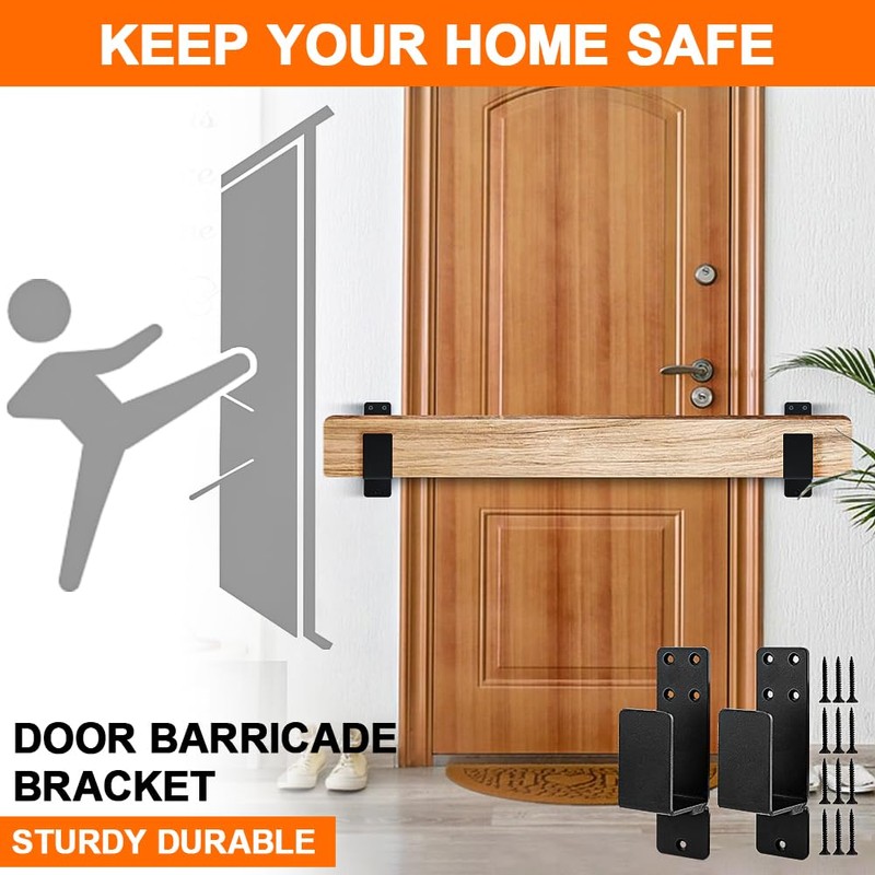 2 Pack Door Barricade Brackets for 2 X 4 Lumber,