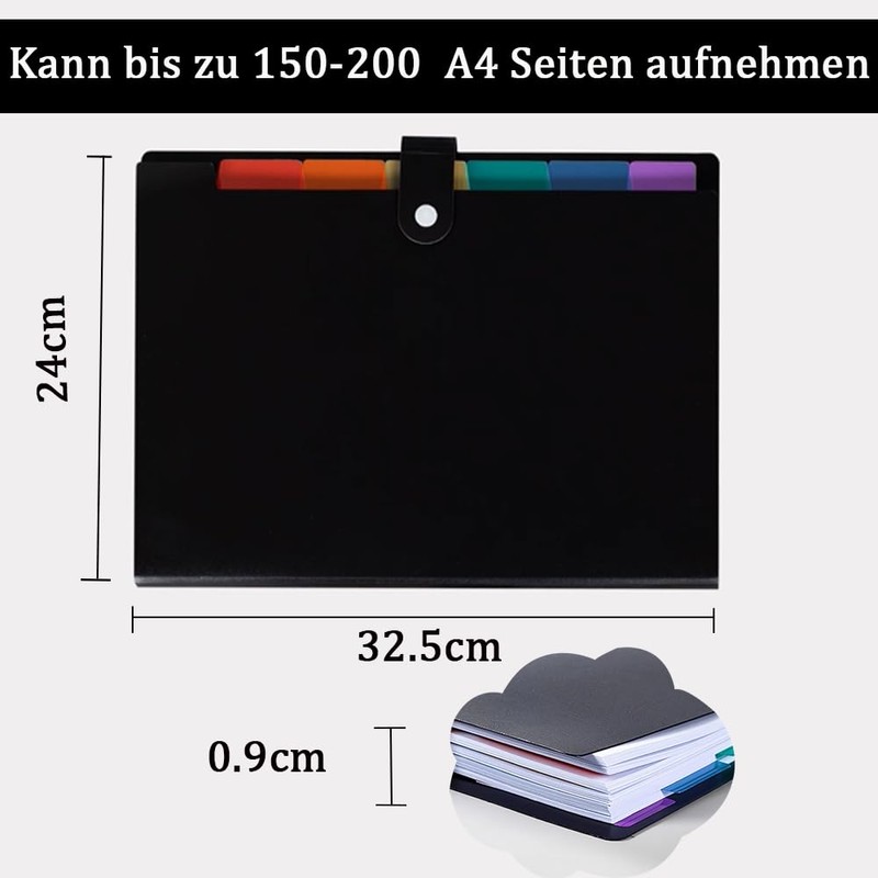 A4 Document Folder, Expanding Folder with 7 Compartments, A4 Folder