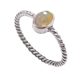 JEWELSTREZORO Opal Edelstein 925 Sterling Silber Band Ring Herren & Damen Geschenkartikel Handgefertigter Schmuck TSR332BE_6 (52 (16.6))