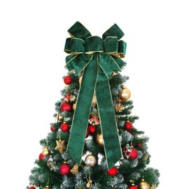Christmas Velvet Green Bow Christmas Ornament Bow Christmas Wreath Bows for Front Door, Christmas Tree Decorative Bows Ornament for Xmas Home Fence Stairs Fireplace Ornaments - 23.6inch/60cm